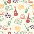 Musical vector background, music accessories seamless pattern Royalty Free Stock Photo