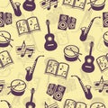 Musical vector background, music accessories seamless pattern Royalty Free Stock Photo