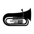 musical wind instrument tuba, black stencil isolated vector illustration Royalty Free Stock Photo