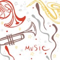 Musical wind instruments. Vector sketch illustration