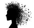 Musical woman face silhouette graphic background illustration