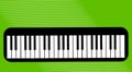 Musically, the piano, an acoustic, stringed musical instrument. Refers to sound.