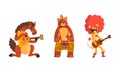 Musician Animals Characters with Musical Instruments Set, Horse, Bear, Lion Playing Balalaika, Drum, Guitar Cartoon Royalty Free Stock Photo