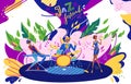 Musician band in jazz festival party vector illustration, cartoon flat performers playing jazz soul music in musical