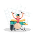 Musician behind the drum set color flat illustration