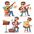 Musician cartoon character playing guitar, singing, playing and singing. Vector illustration Royalty Free Stock Photo