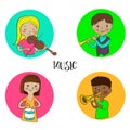 Musician children set of round icons Royalty Free Stock Photo