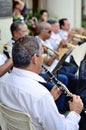 Musician with clarinet in an orchestra.