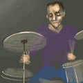 Musician with drums. Rock drummer player illustration sketch style. Music poster