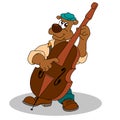 Musician funny bear plays double bass