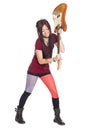 Musician girl electric guitar breaks Royalty Free Stock Photo