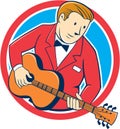 Musician Guitarist Playing Guitar Circle Cartoon