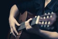 Musician hands playing an acoustic guitar