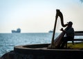 Musician harpist silhouette Royalty Free Stock Photo