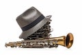 Musician hat with money isolated on white with trumpet. Generate Ai Royalty Free Stock Photo