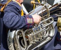 Musician and his bass tuba before concert Royalty Free Stock Photo