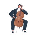Musician holding bow and playing cello. Cellist performing classic music on string instrument. Violoncellist sitting Royalty Free Stock Photo
