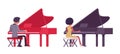 Musician, jazz performers man, woman playing grand piano, rear view Royalty Free Stock Photo