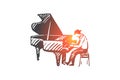 Musician, jazz, piano, performance, music concept. Hand drawn isolated vector. Royalty Free Stock Photo