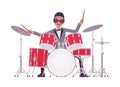 Musician, jazz, rock and roll man playing drum instruments, percussion