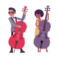 Musician, jazz, rock, roll performer, man, woman playing double bass Royalty Free Stock Photo