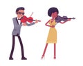 Musician, jazz, rock and roll performers man, woman playing violin Royalty Free Stock Photo