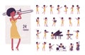Musician, jazz woman playing musical instruments, character set, pose sequences