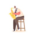 Musician Male Character Playing Saxophone Sitting on Chair Isolated on White Background, Vector Illustration Royalty Free Stock Photo