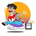 Musician man singing and playing guitar, having many emotional. Vector cartoon Royalty Free Stock Photo