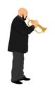 Musician man with trumpet on stage vector isolated on white background. Music men. Jazz man. Bugler artist street performer.