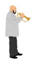 Musician man with trumpet on stage vector isolated on white background. Music men. Jazz man. Bugler artist street performer.