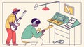 Musician at mixing desk, audio production scene vector design Generative AI