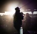 Musician performing live on stage to a crowd of people in Toronto, Canada