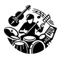 Silhouette musician playing drum,guiter,ridhem,music instrument . Royalty Free Stock Photo