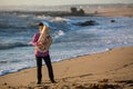 Musician play to Tuba on romantic sea shore. Hobby. Royalty Free Stock Photo