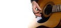 musician playing acoustic guitar, rock music concert. horizontal banner. Copy space for your text Royalty Free Stock Photo