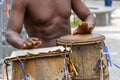 Musician playing atabaque which is a percussion instrument of African origin used in samba, capoeira, umbanda, candomble and other Royalty Free Stock Photo