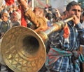 Musician playing Brass Trumpet called karnal - Himachal Royalty Free Stock Photo