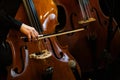 Musician Playing Cello On Dark Stage Close Up Royalty Free Stock Photo