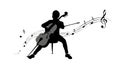 Musician Playing a Cello with Musical Notes Flowing, vector design Generative AI Royalty Free Stock Photo