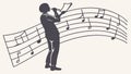 Musician Playing Clarinet with Flowing Musical Notes, vector design Generative AI Royalty Free Stock Photo