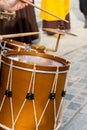 Musician playing the drum during a traditional medieval folklore festival Royalty Free Stock Photo