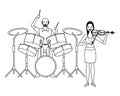 Musician playing drums and violin black and white Royalty Free Stock Photo