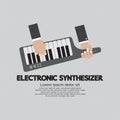 Musician Playing Electronic Synthesizer Flat Design
