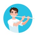 Musician playing flute. Girl flutist is inspired to play a classical musical instrument. Vector. Royalty Free Stock Photo