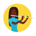 Musician playing flute. Girl flutist is inspired to play a classical musical instrument. Vector.