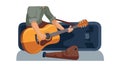 Musician Playing Guitar with Case, Acoustic Performance, vector design Generative AI Royalty Free Stock Photo