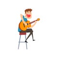 Musician playing guitar, singing guitarist vector Illustration