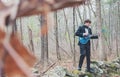 Musician playing guitar in the woods Royalty Free Stock Photo