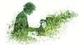 Musician playing piano with green nature graphic effect Royalty Free Stock Photo
